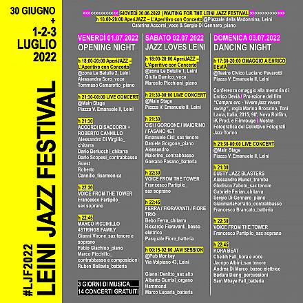 Da giovedì 30 giugno a domenica 3 luglio 2022 la prima edizione del jazz festival leini